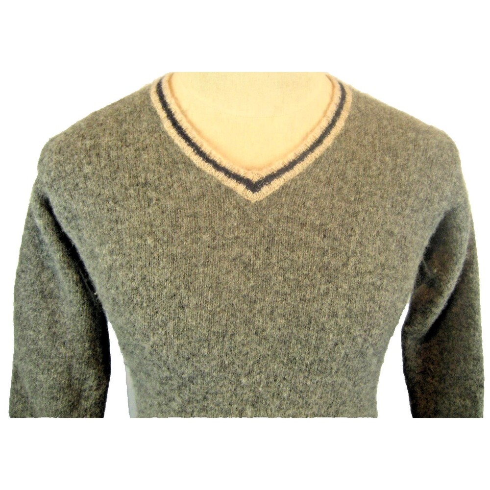 Womens Montana Blues 100% Wool Light Gray V-Neck Pullover Sweater sz M